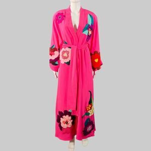 DOLCE & GABBANA Size 4 Pink Multi Color Silk Applique Belted Maxi Dress